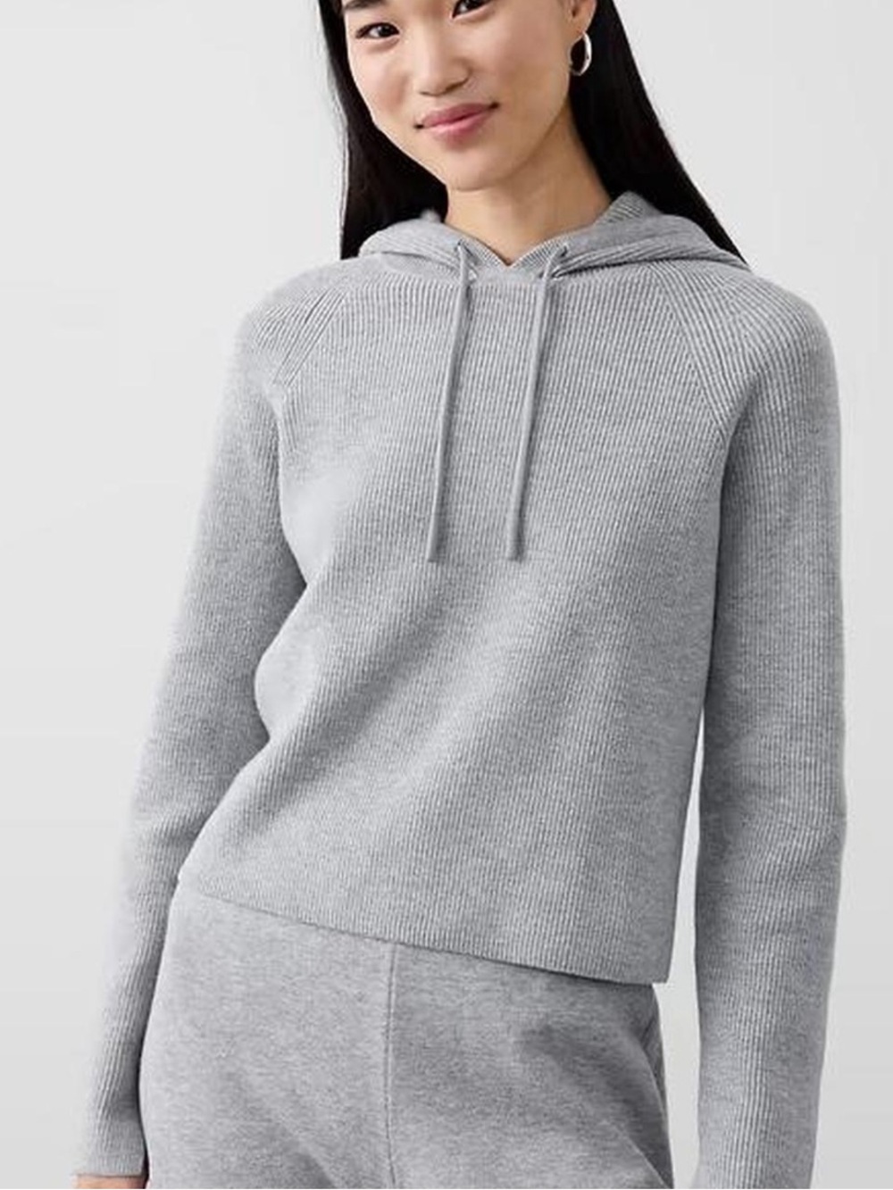 Banana Republic Factory Light Gray Knit Hoodie Sweater